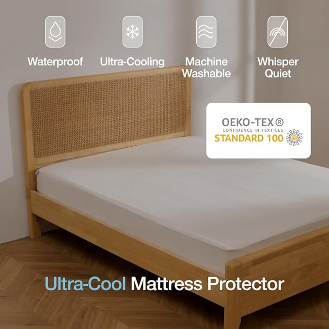 Coop Home Goods Ultra-Cool Waterproof Mattress Protector, Full, Cooling Mattress Protector, Machine Washable Cooling Bed Cover, Whisper Quiet Waterproof Bed Cover, Full (54x75)