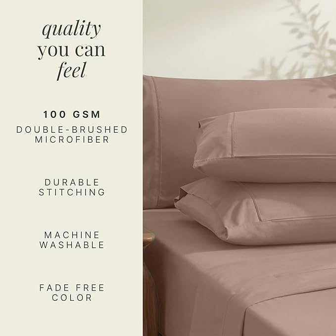 Hearth & Harbor Extra Deep Pocket Sheets - Fits Mattress 18-24 Inches Deep - Extra Deep Pocket California King Size - 6 Piece Cal King Sheets - Cal King, Taupe