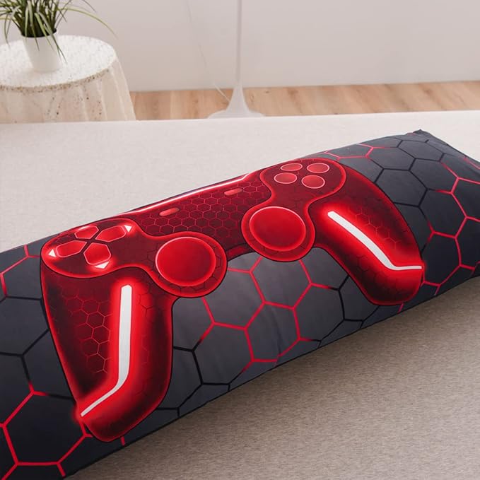 NTBED Gaming Body Pillow Cover Gamer Microfiber Pillowcase with Envelope Closure for Kids Boys Adults,(20"x54",Red)