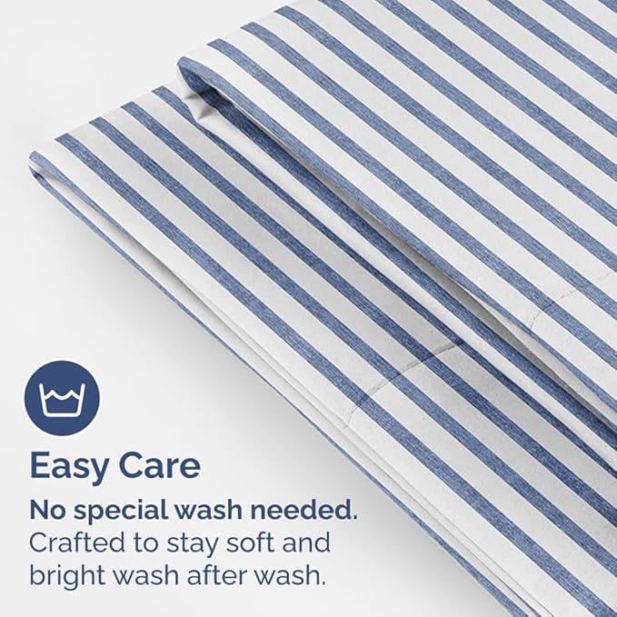 Standard Pillow Cases Set of 4 - Soft Hotel Quality Pillowcase Covers - Comfy, Cozy Bedding for Women, Men, Kids & Teens - Machine Washable Pillow Protectors - 4 Piece - Standard Size Blue Stripes