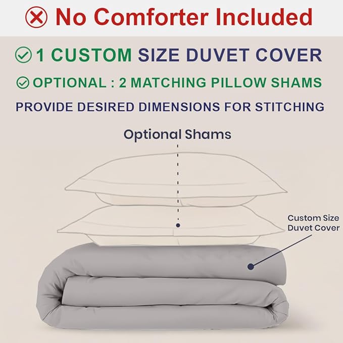 Kotton Culture Custom Duvet Cover-100% Egyptian Cotton 600 Thread Count Ultra Soft Premium Breathable Customizable Comforter Cover(Desired Dimensions)- Zipper Closure & 7 Internal Ties - Silver