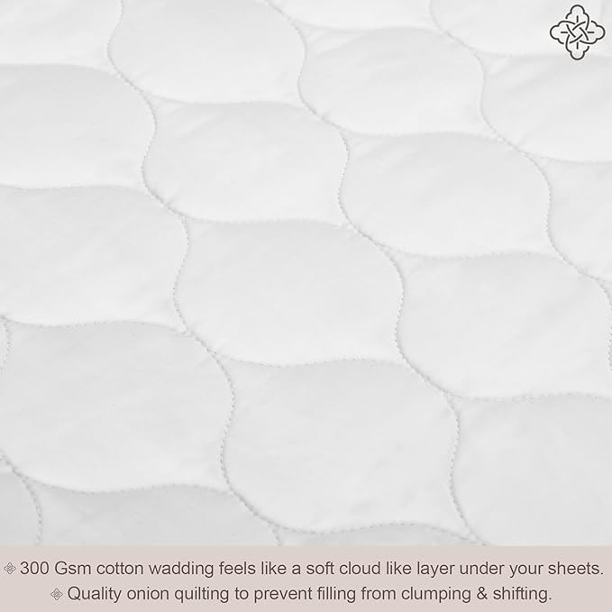 Bioweaves 100% Organic Cotton Mattress Pad Cover, GOTS Certified Cooling 300GSM Quilted Fitted Mattress Topper & Protector with Soft Cotton Wadding - White, 20 Inch Deep Pocket, Queen