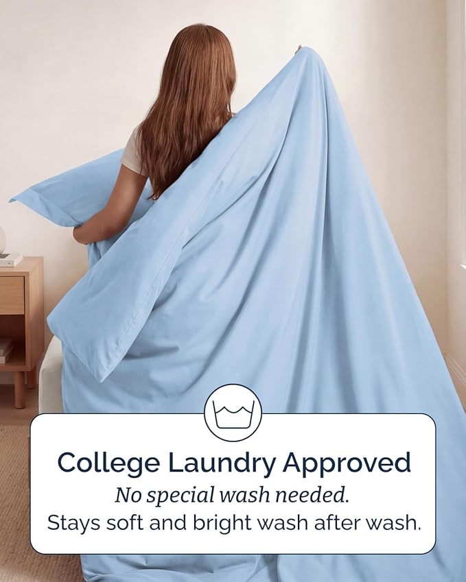 Duvet Cover Twin/Twin XL Size Set - Extra Soft Twin/Twin XL Duvet Cover 68" x 90" with 1 Pillow Sham - Hotel Luxury, Easy Care, Fade Free with Zipper Closures & Ties - Comfy & Breathable (Sky Blue)