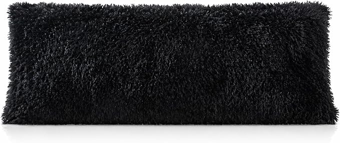 Reafort Luxury Faux Fur Body Pillow Cover 21" x 54", Long Hair PV Plush Body Pillow Case with Hidden Zipper Closure, Ultra Soft Fluffy Decorative Long Pillow Cover (Black, Body)