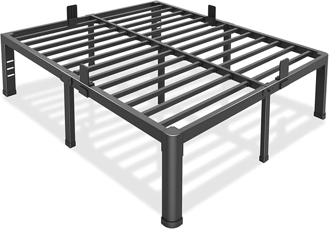 Bilily 18 inch Queen Bed Frame Metal Platform with Round Corner Legs,3500 LBS Heavy Duty Steel Slats Support,Headboard Compatible,No Box Spring Needed,Easy Assembly,Mattress Retainer,Underbed Storage