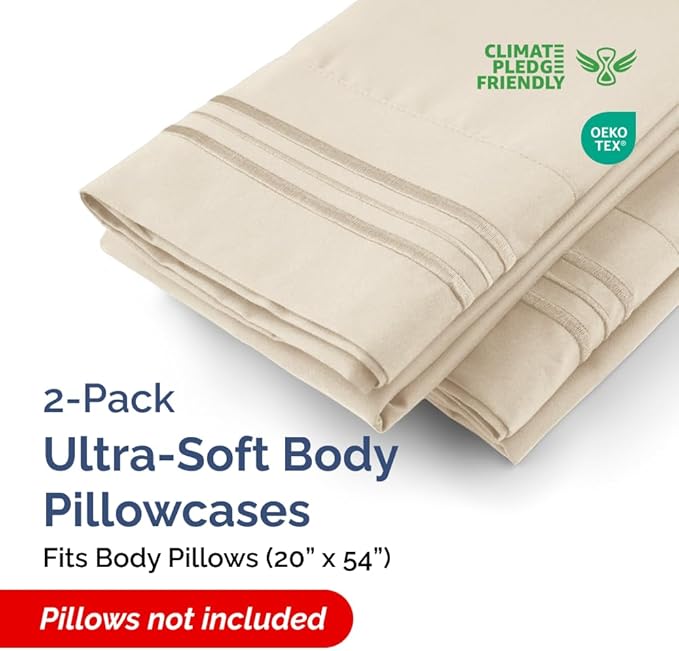 Body Pillowcases Set of 2-20x54 Long Body Pillow Case - Soft Body Pillow Cover for Sleeping & Side Sleepers - Comfy, Breathable, Wrinkle & Fade Free - Machine Washable w/Envelope Enclosure (Wheat)