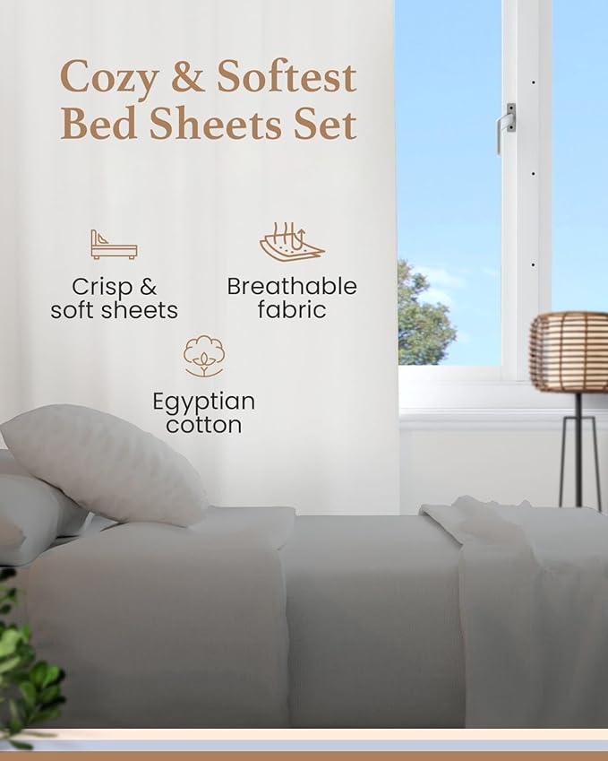 Good Sleep Bedding Twin XL Sheet Set - 100% Egyptian Cotton XL Twin Sheet Set, 4 Pc, Extra Long Twin Sheets for Dorm, Hotel Sheets, 16" Deep Pocket Extra Long - Light Grey Sheets