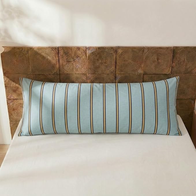 Merryword Body Pillow Cover 20x54inches, 100% Cotton Pillow Case, Green and Orange Striped Pillowcase, Luxury Linen Like Pillowcase, Soft Breathable Wide Stripes Long Pillowcase, 1-Piece