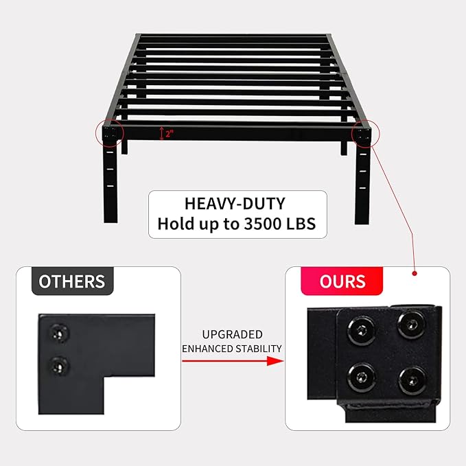 Wulanos Twin XL Bed Frames, Heavy Duty Metal Frame with Steel Slats Support, No Box Spring Needed, 16 Inch High Platform with Storage, Non-Slip and Noise-Free