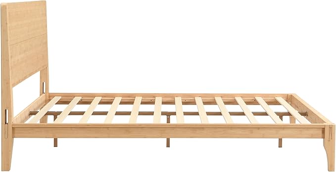 12 Inch Bamboo Queen Bed Frame, Platform Bed Frame with Headboard, Mid-Century Modern Bed Frames Wood Foundation Beds with Slats Metal Support, No Box Spring Needed, Easy Assembly, Natural