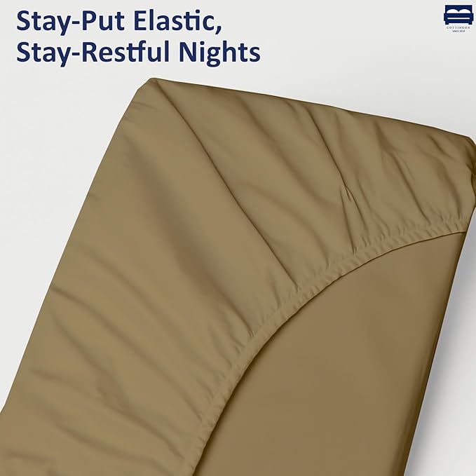 Cot Size 30" x 75" Fitted Sheet, 100% Egyptian Cotton, Perfect for Camp Bunk Beds/RVs/Guest Beds/Army Cots/Replacement Mattress (Taupe)