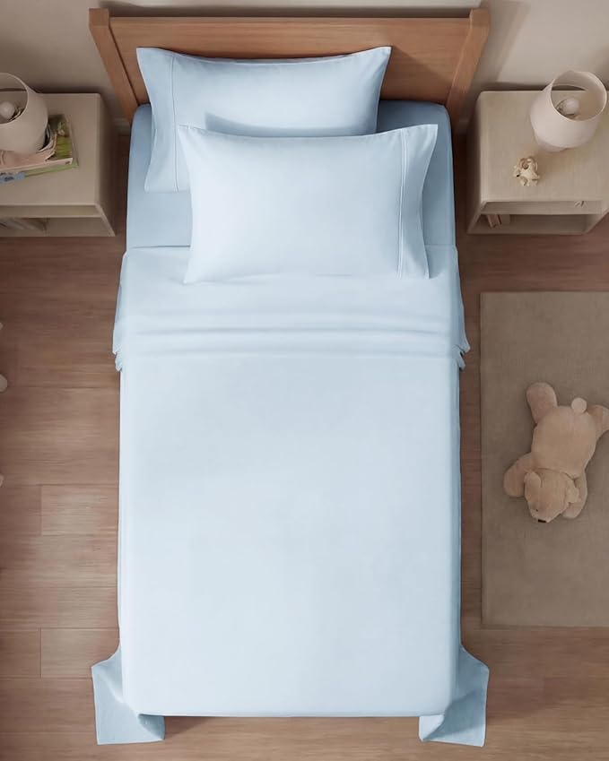 Twin 4 Piece Sheet Set - Comfy, Breathable & Cooling - Hotel Luxury Bedding for Women, Men, Kids, Teens and Children - 1 Flat & 1 Fitted Sheet & 2 Pillowcases w/ Deep Pockets - Wrinkle Free - Sky Blue