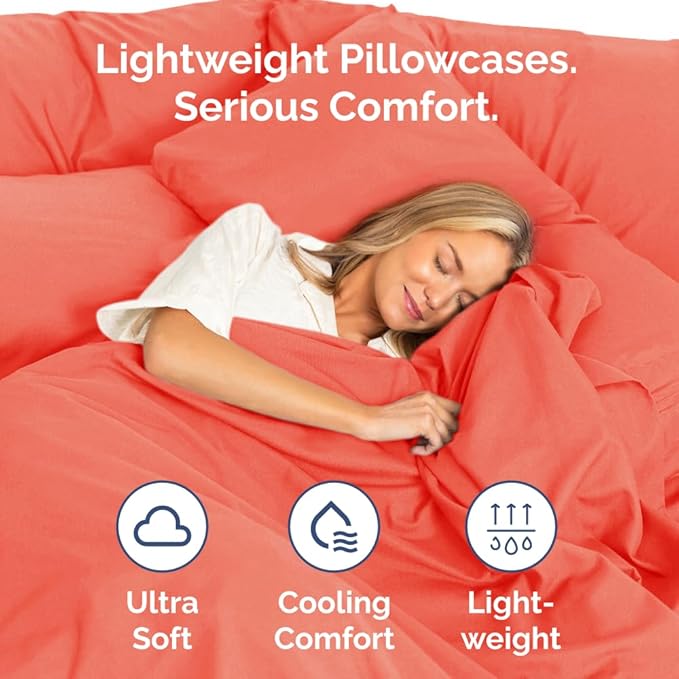 Standard Pillow Cases Set of 4 - Ultra Soft Hotel Quality Pillowcase Covers - Comfy Cozy Bedding for Women, Men, Kids & Teens - Machine Washable Pillow Protectors - 4 Piece Set - Standard Size Coral