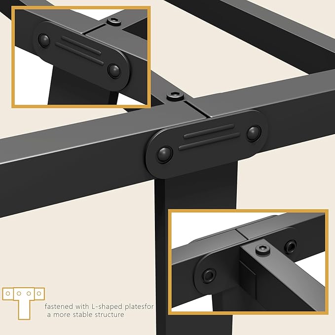 Vengarus Metal Bed Frame,Queen Size Bed Frame with Headboard,Structurally Stable, Heavy Duty Steel Slat Supported,Under Bed Storage,No Box Spring Needed,14 Inch,Black