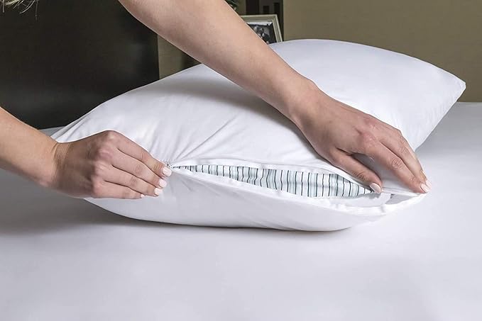 Set of 4 Standard/Queen Waterproof Pillow Protectors - Temperature Balancing, Allergist Recommended - Premium Breathable, Zippered Protectors (White)