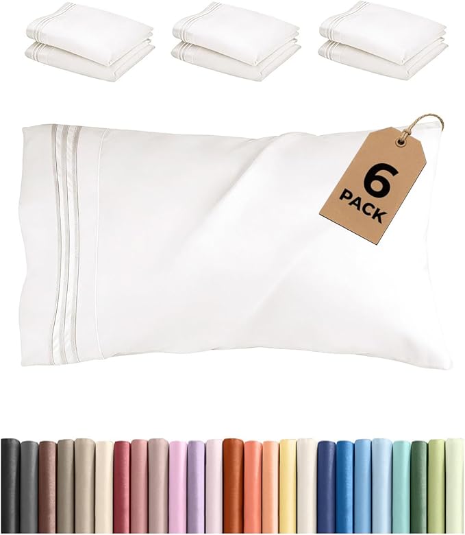 King Pillow Cases Set of 6 - Ultra Soft Hotel Quality Pillowcase Covers - Comfy, Cozy & Wrinkle Free - Shrink, Stain & Fade Resistant - Machine Washable Pillow Protectors - 6 Piece Set - Antique White