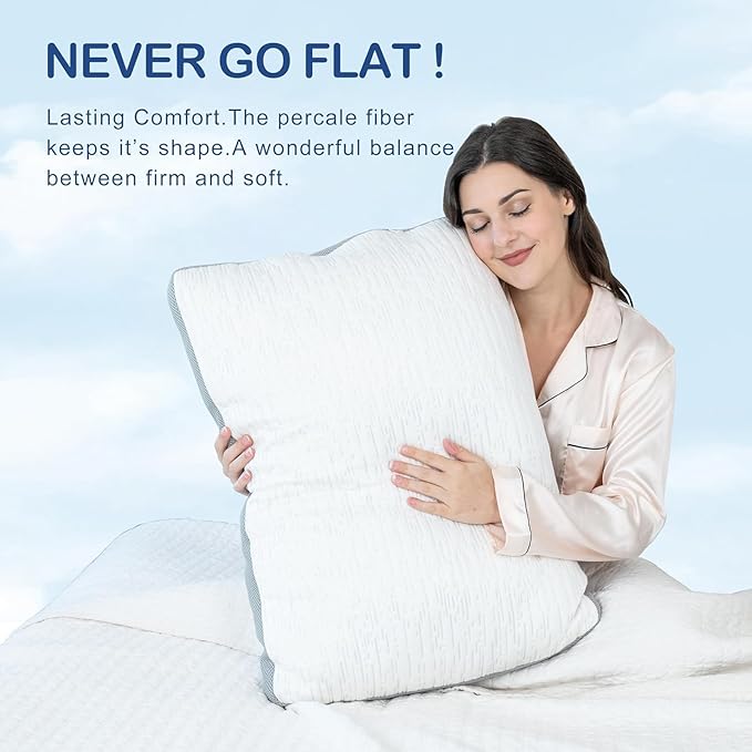 ACCURATEX Pillows Queen Size Set of 2, Rayon Derived from Bamboo Removable Cover, Shredded Memory Foam Pillow with Down Alternative Fill (Adjustable), Supportive Pillows for Side Back Sleepers