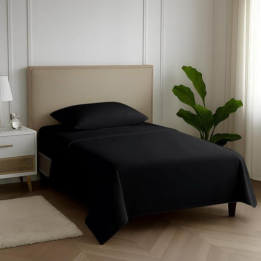 Carressa Linen 100% Egyptian Cotton Twin XL Sheets Set - 600 Series Hydrangeas Collection Luxury Egyptian Cotton Sheets Twin XL Size (3 PC, Black), 16" Deep Pocket, Sateen Weave Bedding