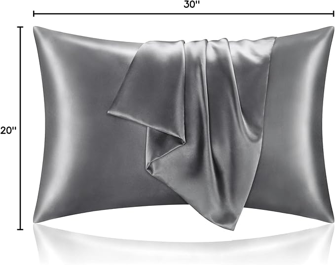 BEDELITE Satin Pillowcase for Hair and Skin, Super Soft and Cooling Similar to Silk Pillow Cases 2 Pack with Envelope Closure, Gift for Women Men(20"x30" Queen Size, Dark Grey)