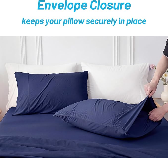 Cozy Bliss Cooling Pillow Cases for Hot Sleepers, Q-Max>0.45, Queen Size Set of 2, Soft & Silky Pillow Covers with Envelope Closure,Gift, Dark Blue, 20x30 Inches