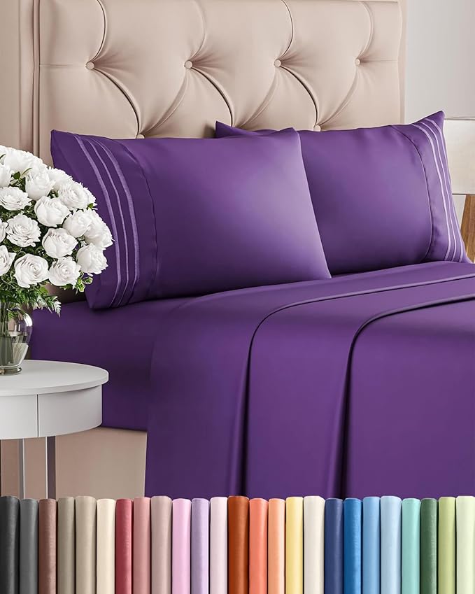 Queen Size 4 Piece Sheet Set - Comfy Breathable & Cooling Sheets - Hotel Luxury Bed Sheets for Women & Men - Deep Pockets, Easy-Fit, Extra Soft & Wrinkle Free Sheets - Purple Oeko-Tex Bed Sheet Set