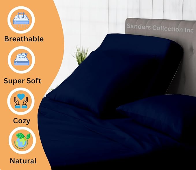 Sanders Collection Inc SCI Top Split Flex Sheet Set for Adjustable Bed 34" Split Head King Size 800 Thread Count 100% Egyptian Cotton 4 Piece Set fits up to 16 Inch Deep Pocket (Navy Blue)