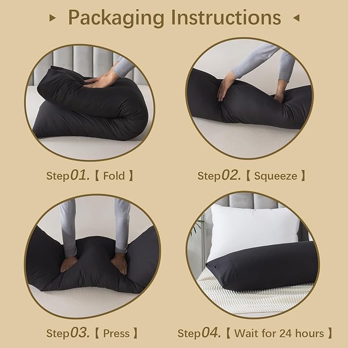 Memory Foam Body Pillow Insert, Soft Large Long Bed Pillow for Adults, Breathable Full Body Pillow, Black