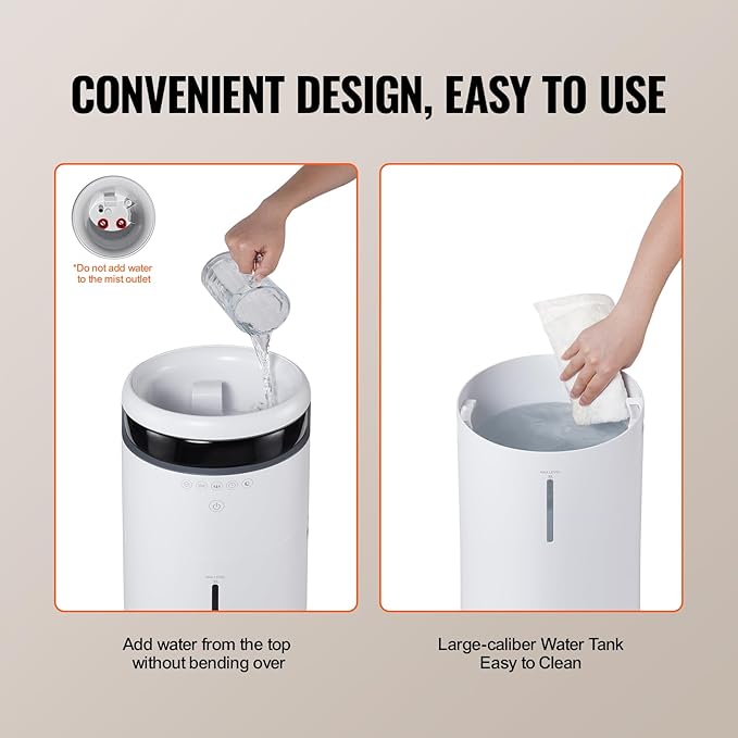 VEVOR Humidifier for Home Large Room 1291.7 sq ft, 16L Commercial Humidifier for Whole House Greenhouse Night Light & 12h Timer & Auto Shut-Off Humidifiers, Commercial Branch Tube w/ 360° Nozzle