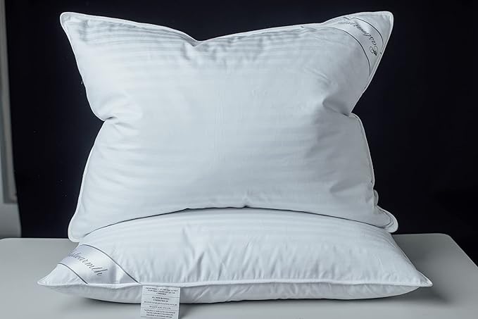 Goose Feather Blend with Polyester Bed Pillows 100% Cotton, Medium Soft Soft Support Standard Pack of 1, Stripe White