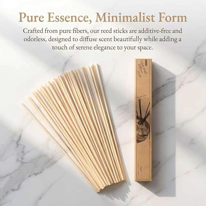 VFULIE 25 Pack Reed Diffuser Sticks, 10 Inch Natural Wood Fiber Diffuser Refills, Premium Replacement Sticks for Essential Oils Aromatherapy Home Fragrance for Bedroom Bathroom Office Spa