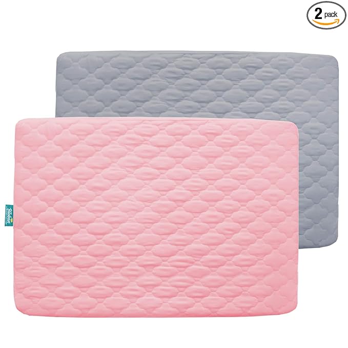 2 Pack Pack and Play Mattress Protector Sheets Fitted Waterproof Playard Mattress Pad Cover, Compatible with Graco Pack n Play & Dream On Me & Pamo Babe, Playpen/Playard Sheet, Gray&Pink, 39" x 27"