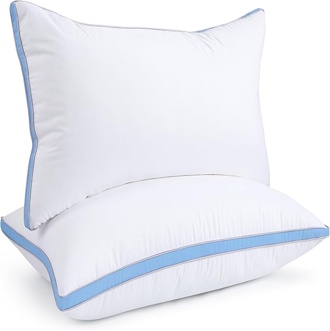 viewstar Bed Pillows Different Sizes Set of 2, Hotel Quality Cooling Down Alternative Gusseted Pillows for Side, Back, or Stomach Sleepers, Blue, Standard