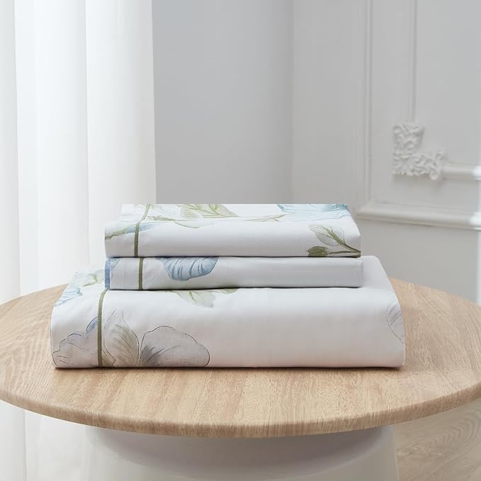 OAITE Duvet Cover Set Twin Size Floral Pattern 500 Thread Count Ultra Soft 100% Cotton Duvet Cover Sets 3-PC, Breathable Duvet Cover with Zipper Closure & Corner Ties