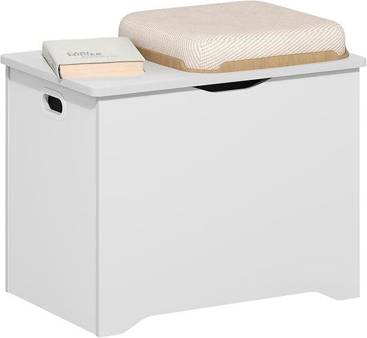 Furinno Basic Storage Chest, Storage Bench with Safety Hinged Soft Closed Lid, Storage Box, 15.6 x 23.6 x 18, for Living Room, Bedroom, Entryway, Living Room, White