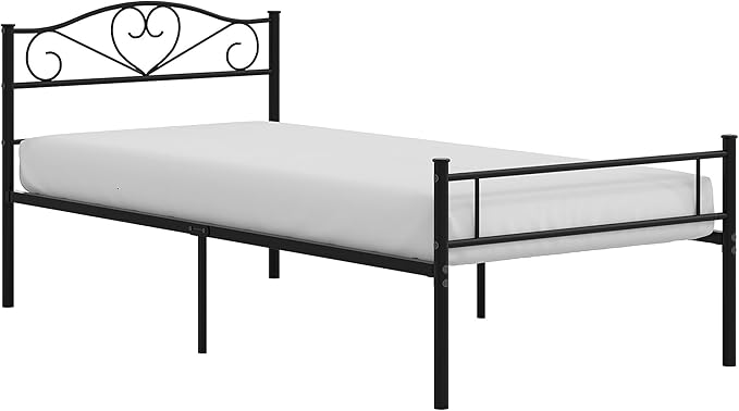 VECELO Metal Platform Bed Frame with Headboard & Footboard, Steel Slats Mattress Foundation, No Box Spring Needed, Twin, Matte Black