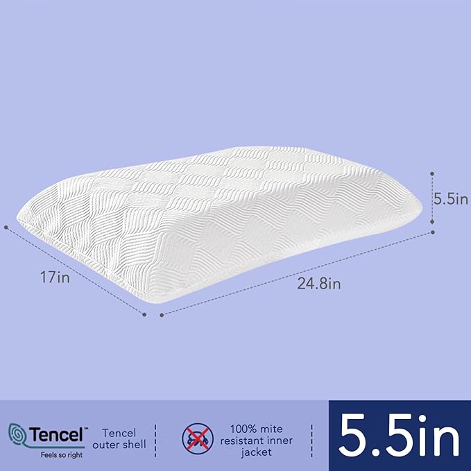 5.5'' High Loft Memory Foam Pillow for Side Sleepers, Extra Thick Firm Pillow for Broad Shoulders & Large Frames, Designed to Stay Elevated, High Profile Pillow with Washable Cover