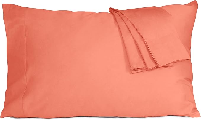 Pillow Cases, King Size Cotton Percale Weave Pillowcases, Pre-Shrunk Breathable and Hypoallergenic Pillowcases, Set of 2 (2 Piece King 20 Inch x 40 Inch, Coral)
