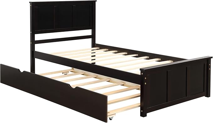 Ball & Cast Twin Bed Frames,Dyabed Platform Bed W/Pull Out Trundle Bed,Trundle can be Placed on Either Side of The Bed,for Bedroom,Guest Room,Apartment,Espresso