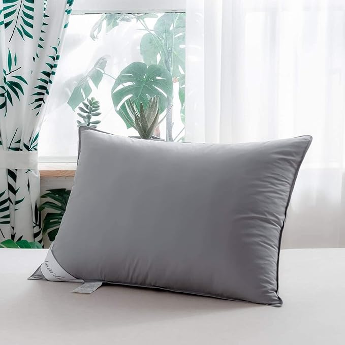 Natural Goose Down Feather Pillow for Sleeping 2 Pack,100% Cotton Cover Bed Pillow -Side Back Sleepers Standard Size Set of 2
