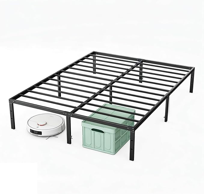 Sweetcrispy Queen Size 12 Inch Platform Bed Frame, Heavy Duty Metal Foundation Frame, Noise-Free Sturdy Steel Slats, Underbed Storage, No Box Spring Needed, Quick Setup