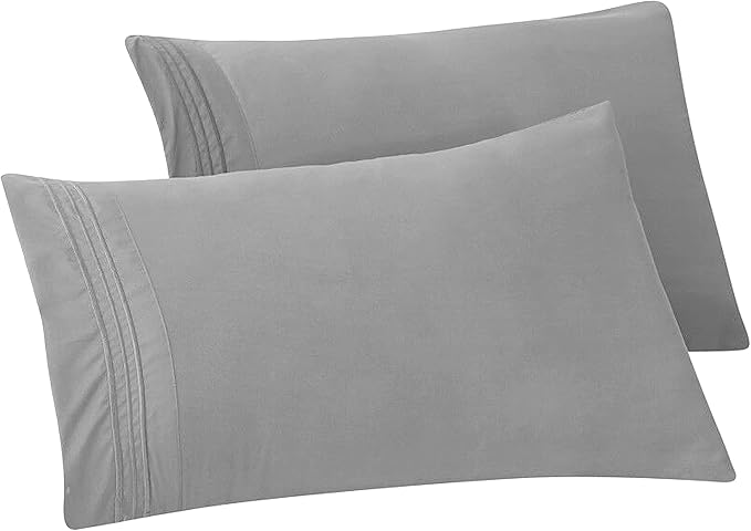 Elegant Comfort Solid Pillowcases 1500 Premium Hotel Quality Microfiber - Smooth Weave, Wrinkle and Stain Resistant, Easy Slip-On, 2-Piece Set, King Pillowcase, Silver