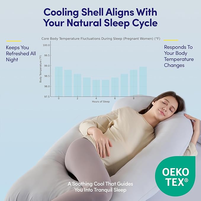 Cooling Pregnancy Pillow U Shaped Full Body Maternity Pillow for Sleeping — Cooling Body Pillow for Pregnant Women, Side Sleeper Support with Removable Washable Cover, Head Belly Hip & Leg Support