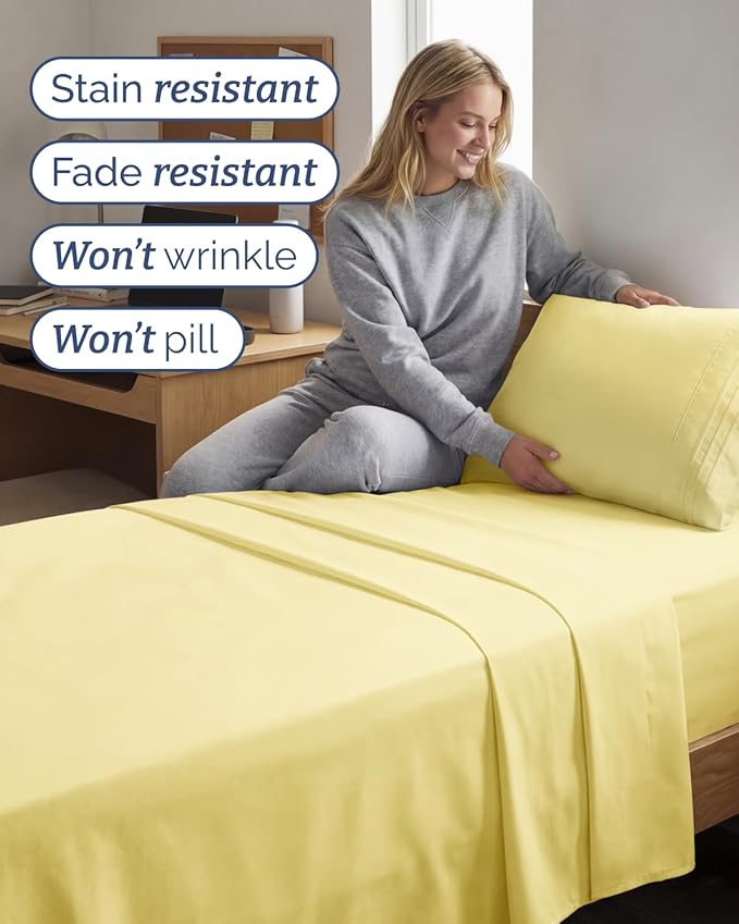 Twin XL 4 Piece Sheet Set - Comfy, Breathable & Cooling - Hotel Luxury Bedding for Women, Men, Kids, Teens & Children - 1 Flat & 1 Fitted Sheet & 2 Pillowcases w/ Deep Pockets - Wrinkle Free - Yellow