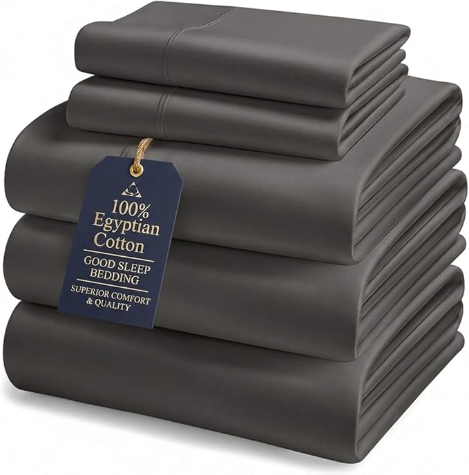 Good Sleep Bedding Split King Sheets Sets for Adjustable Bed, 5 Piece, 100% Egyptian Cotton Bed Sheets for Adjustable Bed, Sateen Weave, 16 Inch Deep Pocket Bed Sheet - Dark Gray