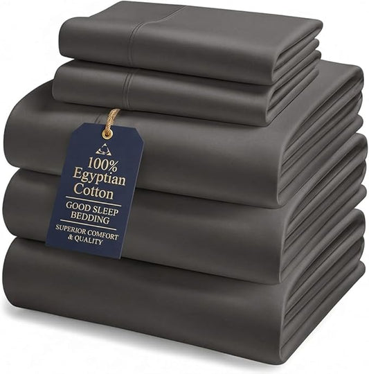 Good Sleep Bedding Split King Sheets Sets for Adjustable Bed, 5 Piece, 100% Egyptian Cotton Bed Sheets for Adjustable Bed, Sateen Weave, 16 Inch Deep Pocket Bed Sheet - Dark Gray