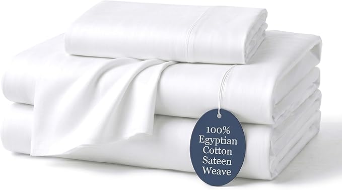 100% Egyptian Cotton Sheets Twin White - Luxury Hotel Collection Twin Size Sheet Set, Cooling, Smooth & Breathable Sateen Weave, Anti Pilling Extra Long Staple Cotton, 16" Deep Pocket - 4Pc