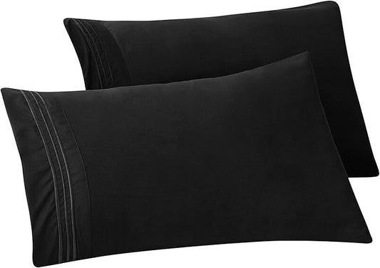 Elegant Comfort Solid Pillowcases 1500 Premium Hotel Quality Microfiber - Smooth Weave, Wrinkle and Stain Resistant, Easy Slip-On, 2-Piece Set, Standard/Queen Pillowcase, Black