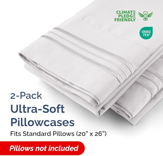 Standard Pillow Cases Set of 2 - Soft Hotel Quality Pillowcase Covers - Comfy & Wrinkle Free - Stain and Fade Resistant - Machine Washable Pillow Protectors - 2 Piece Set - Standard Size French Grey