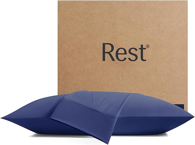 REST® Evercool®+ Cooling Pillowcases Standard - 2 Pillowcases for Sensitive Skin, Silver Infused Fabric for Hygienic Sleep, Silky Smooth for Curly Hair, High Elastic for Snug Fit (19x29 inches)