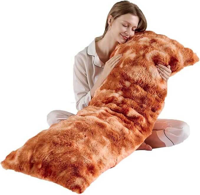 Luxury Shaggy Faux Fur Body Pillow,Fluffy Bed Pillow with Zipper Closure,Soft Decorative Plush Full Long Pillows,Fuzzy Hug Pillow for Living Room Side Sleeper & Pregnancy 20"x54" Tie-dye Burnt Orange